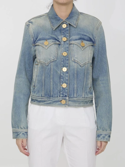Shop Balmain Vintage Denim Jacket In Blue