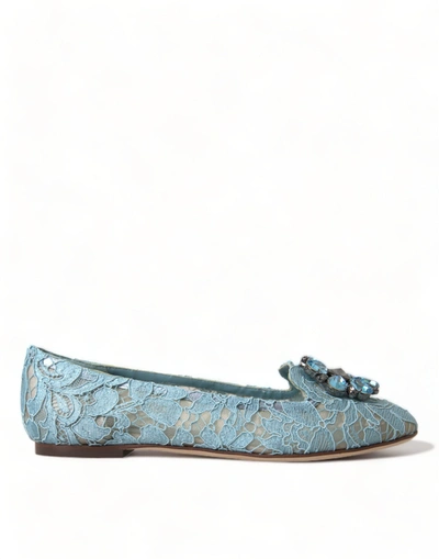 Shop Dolce & Gabbana Blue Vally Taormina Lace Crystals Flats Shoes