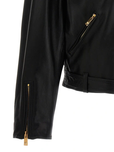 Shop Versace Biker Leather Jacket Casual Jackets, Parka Black