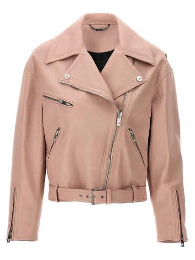 Shop Versace Biker Leather Jacket Casual Jackets, Parka Pink