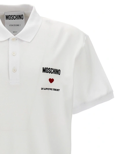 Shop Moschino In Love We Trust Polo White