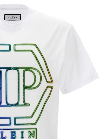 Shop Philipp Plein Rhinestone Logo T-shirt White