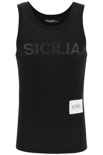 Shop Dolce & Gabbana Sicilia Print Re Edition Tank Top In Black