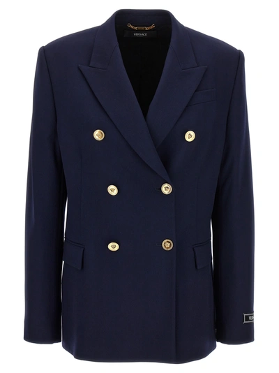 Shop Versace Double-breasted Blazer Blazer And Suits In Blue