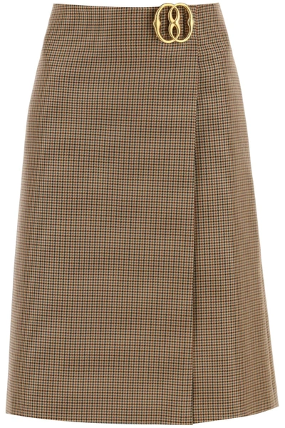 Shop Bally Houndstooth A Line Skirt With Emblem Buckle In Beige