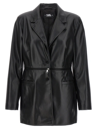Shop Karl Lagerfeld Recycled Leather Blazer Blazer And Suits In Black