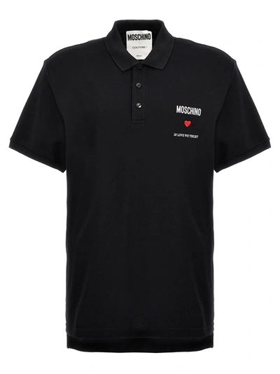 Shop Moschino In Love We Trust Polo In Black