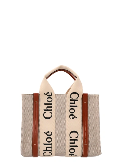 Shop Chloé Woody Small Tote Bag Beige