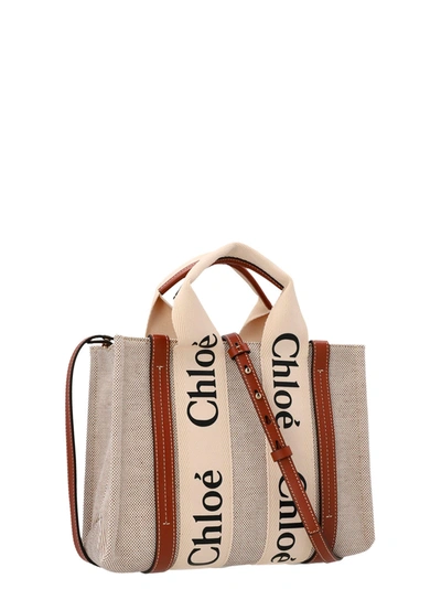 Shop Chloé Woody Small Tote Bag Beige