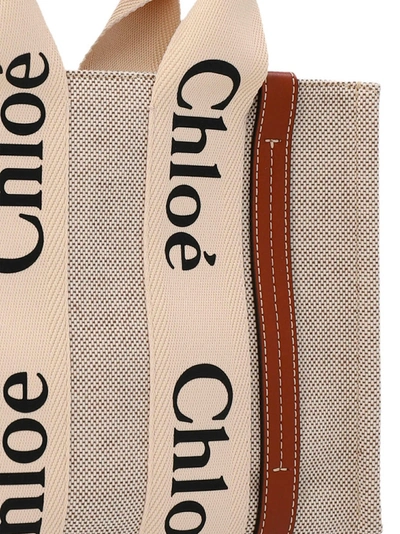 Shop Chloé Woody Small Tote Bag Beige