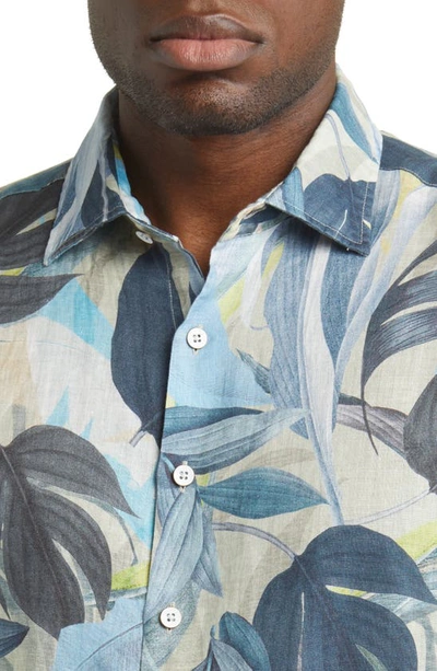 Rodd & Gunn Edwin Street Leaf Print Short Sleeve Linen Button-up Shirt In Lemon