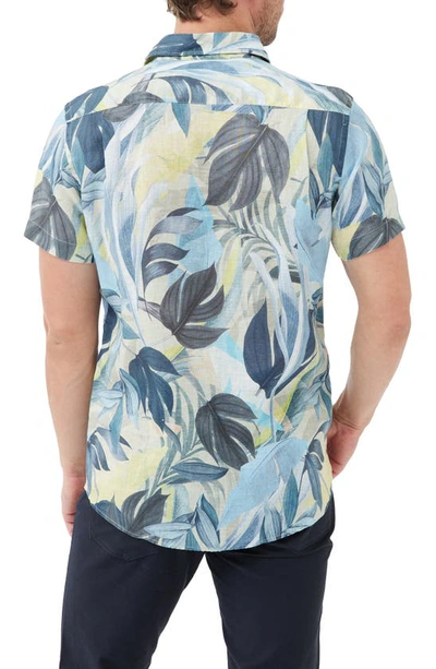 Rodd & Gunn Edwin Street Leaf Print Short Sleeve Linen Button-up Shirt In Lemon