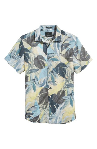 Rodd & Gunn Edwin Street Leaf Print Short Sleeve Linen Button-up Shirt In Lemon