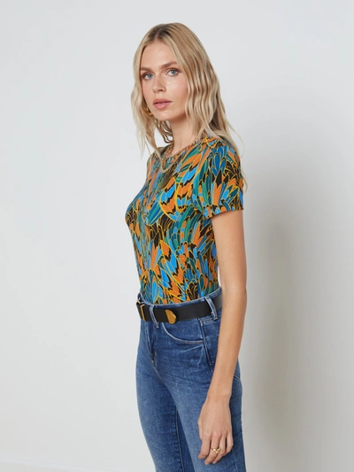 Shop L Agence Ressi Fitted Tee In Small Blue Multi Parrot Feather