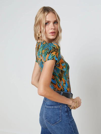 Shop L Agence Ressi Fitted Tee In Small Blue Multi Parrot Feather