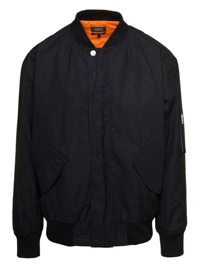 Shop Apc 'hamilton' Black Bomber Jacket With Flap Pockets In Cotton Man