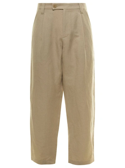 Shop Apc 'renato' Beige Cropped Pants With Pinces In Linen And Cotton Man