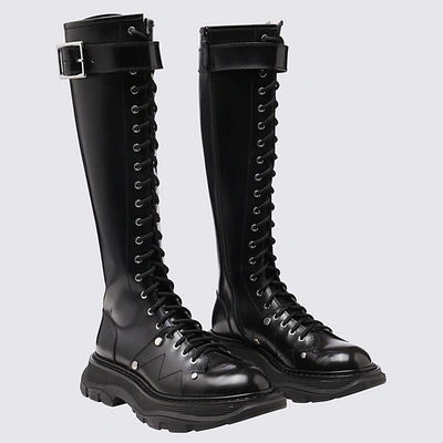 Shop Alexander Mcqueen Black Leather Tread Boots