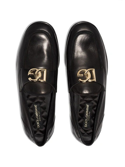 Shop Dolce & Gabbana Interlocking Dg-plaque Loafers In Black