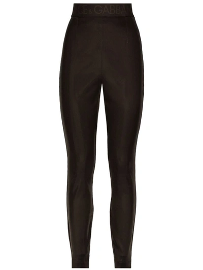 Shop Dolce & Gabbana Logo-waistband Leggings In Brown