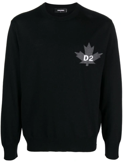 Shop Dsquared2 Intarsia-knit Logo Sweatshirt In Neri