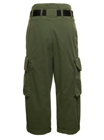 Pinko Military Green High-waisted Cargo Pants With Belt In Cotton Woman In  Cypress Green