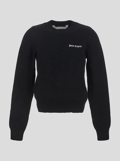 Shop Palm Angels Classic Logo Knit Sweater In Blackoffwhite