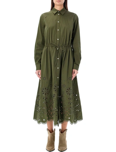 Shop Polo Ralph Lauren Eyelet-embroidered Shirtdress In Militare