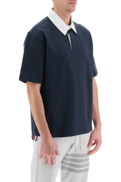 Shop Thom Browne Heavy Cotton Polo Shirt In Blue