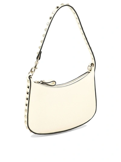 Shop Valentino Garavani "mini Hobo Rockstud" Shoulder Bag In White