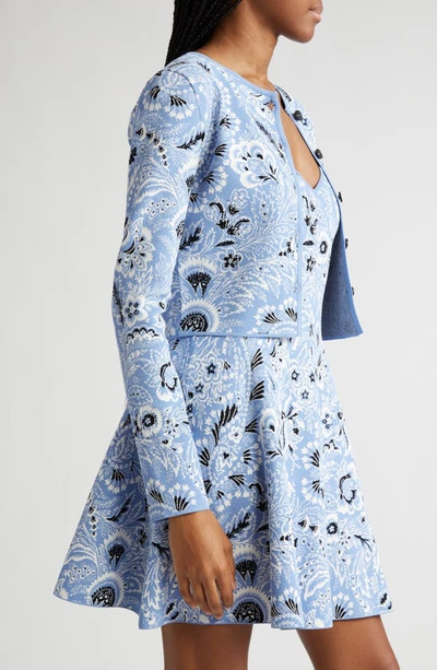 Shop Etro Paisley Jacquard Crop Cardigan In Print On Pale Blue Base