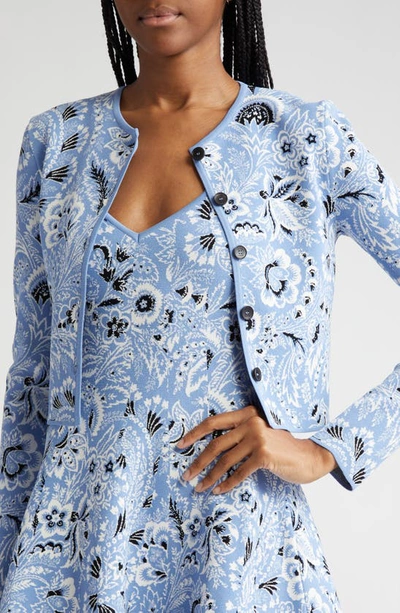 Shop Etro Paisley Jacquard Crop Cardigan In Print On Pale Blue Base