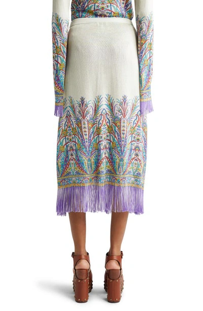 Shop Etro Paisley Fringed Sweater Skirt In Print On White Base