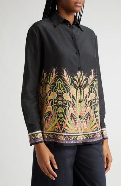 Shop Etro Cotton & Silk Button-up Shirt In Print On Black Base