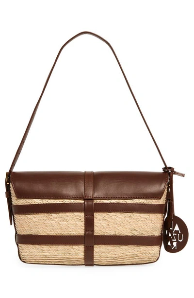 Shop Altuzarra Watermill Flap Leather & Woven Palm Shoulder Bag In Natural/ Praline