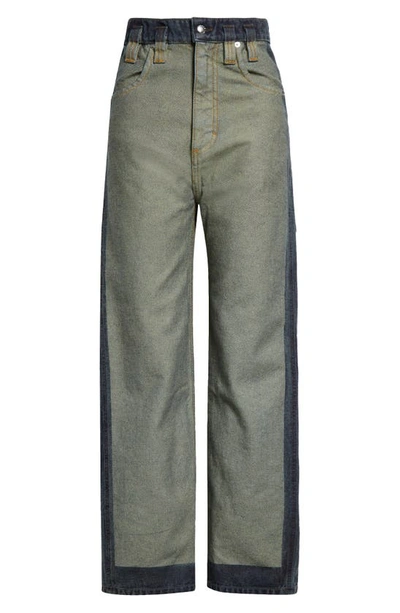 Shop Eckhaus Latta Frame Effect Baggy Cotton Denim Jeans In Navy Frame