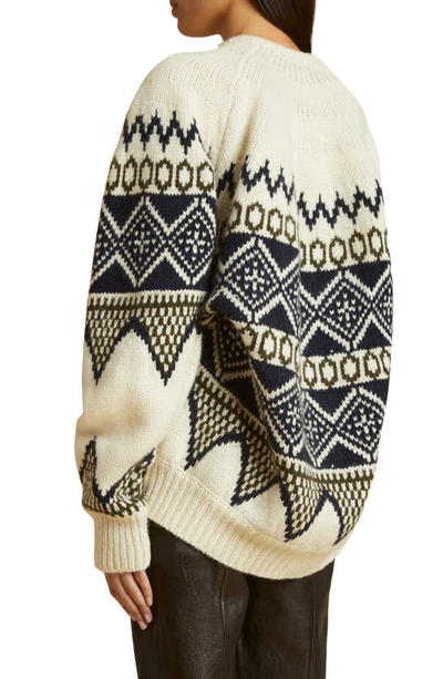 Shop Khaite Nalani Fair Isle Cashmere V-neck Sweater In Ivory Multi