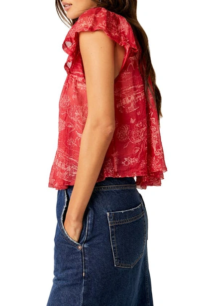 Shop Free People Padma Floral Cotton Crop Top In Raspberry Combo