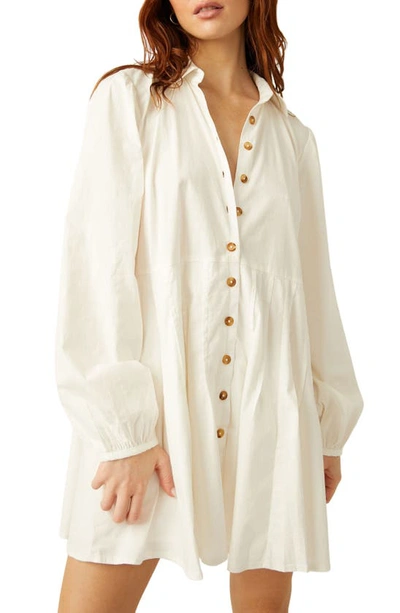 Shop Free People Marvelous Mia Long Sleeve Stretch Cotton Mini Shirtdress In Ivory