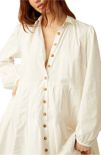 Shop Free People Marvelous Mia Long Sleeve Stretch Cotton Mini Shirtdress In Ivory
