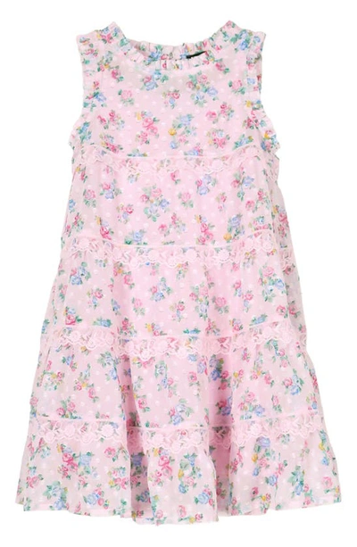 Shop Zunie Kids' Floral Tiered Chiffon Dress In Pink Multi