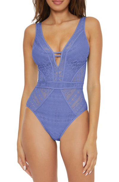 Shop Becca Color Play Lace One-piece Swimsuit In Cornflower