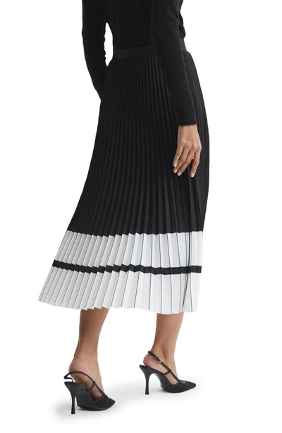 Shop Reiss Marie Colorblock Pleated Midi Skirt In Black White