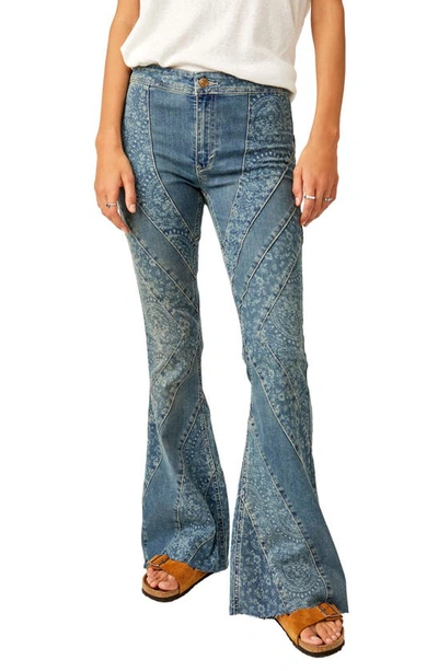 Shop Free People Mermaid Patchwork Flare Jeans In Low Tide