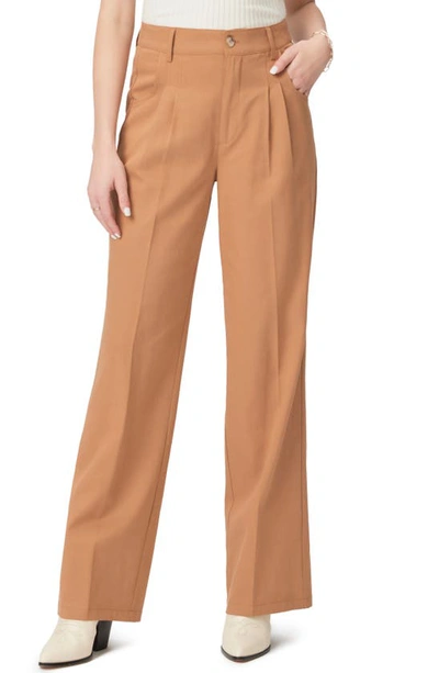 Shop Paige Merano Pleated Straight Leg Pants In Golden Tan