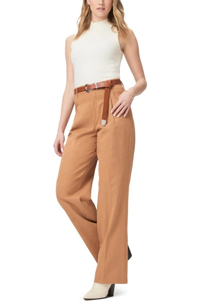 Shop Paige Merano Pleated Straight Leg Pants In Golden Tan