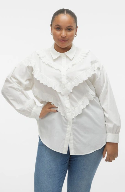 Shop Vero Moda Curve Curve Beate Scallop Ruffle Shirt In Snow White
