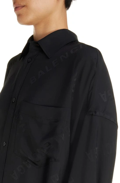 Shop Balenciaga Logo Jacquard Cocoon Long Sleeve High-low Shirtdress In Black