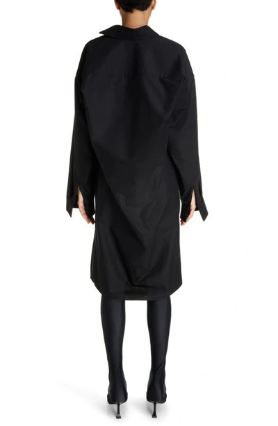 Shop Balenciaga Kick Collar Cocoon Long Sleeve Cotton Poplin Shirtdress In Black