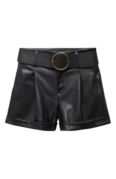 Shop Mango Caia Belted Faux Leather Shorts In Black